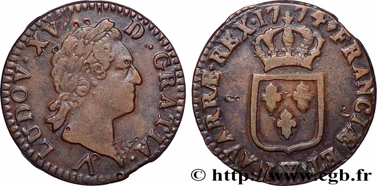 LOUIS XV DIT LE BIEN AIMÉ Sol dit &nbsp;à la vieille tête&nbsp; 1774 Lille TTB