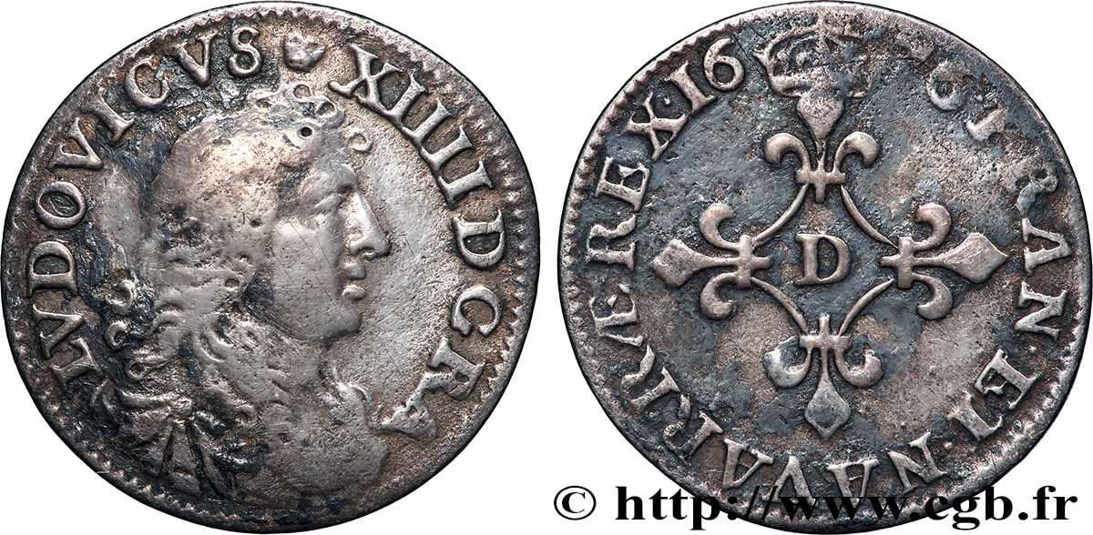 LOUIS XIV LE GRAND OU LE ROI SOLEIL Quatre sols à la croix formée de lis 1676 Vimy-en-Lyonnais (actuellement Neuville-sur-Saône) TB+/TTB