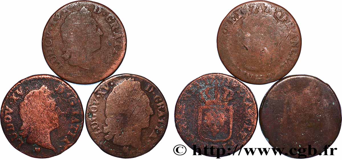 LOUIS XV &nbsp;THE WELL-BELOVED&nbsp; Sol dit &nbsp;à la vieille tête&nbsp;, lot de 3 ex. n.d. Ateliers divers lot