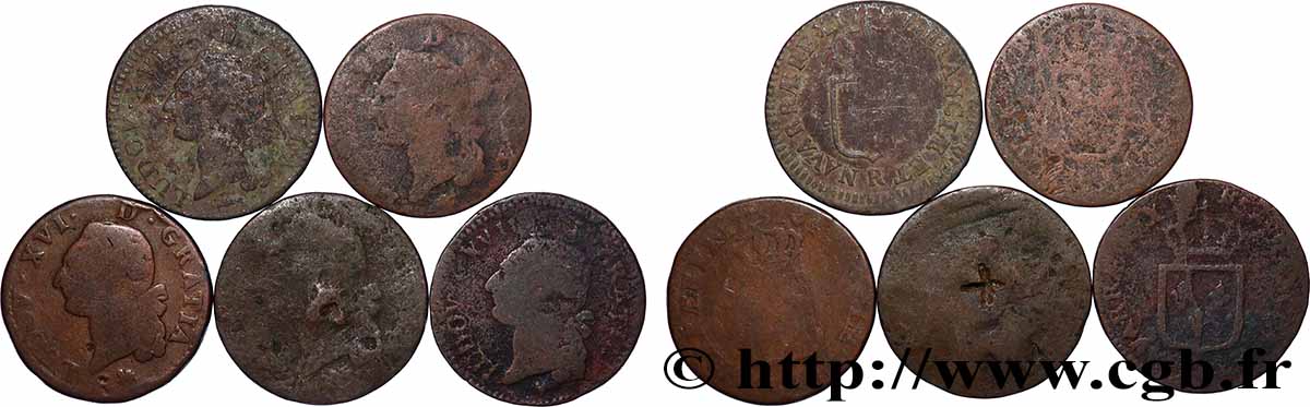 LOUIS XVI Sols dits &nbsp;à l&nbsp;écu&nbsp;, lot de 5 ex. n.d. Ateliers divers lot
