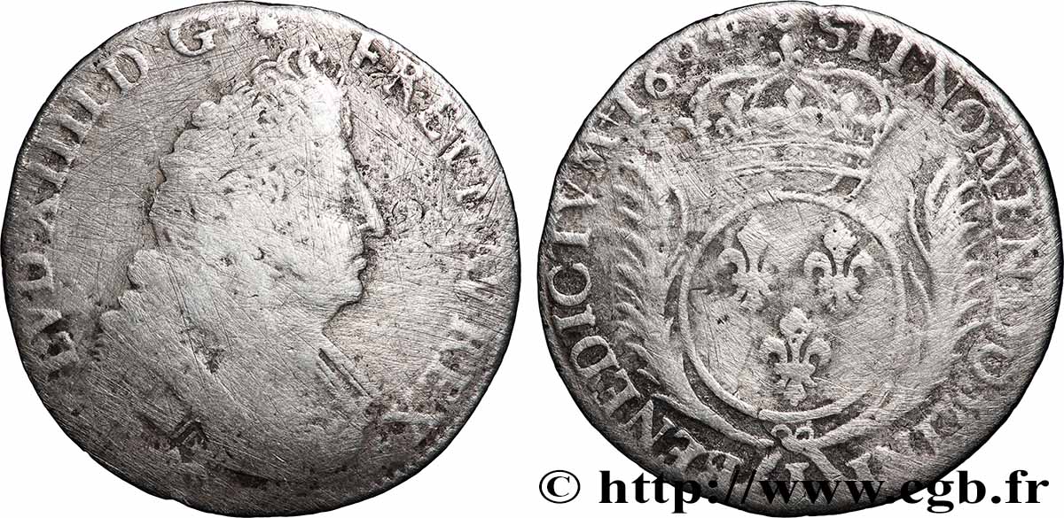 LOUIS XIV LE GRAND OU LE ROI SOLEIL Quart d&nbsp;écu aux palmes 1694 Limoges B+