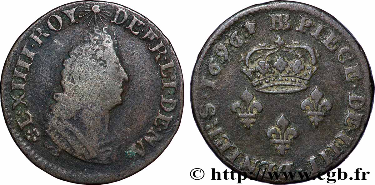 LOUIS XIV &nbsp;THE SUN KING&nbsp; IIII deniers 1696 Strasbourg S/SS