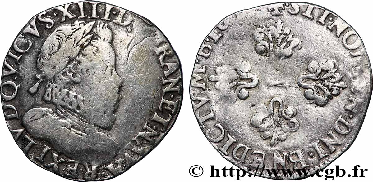 LOUIS XIII  Demi-franc à la tête laurée et au col fraisé 163[?] Limoges F/VF