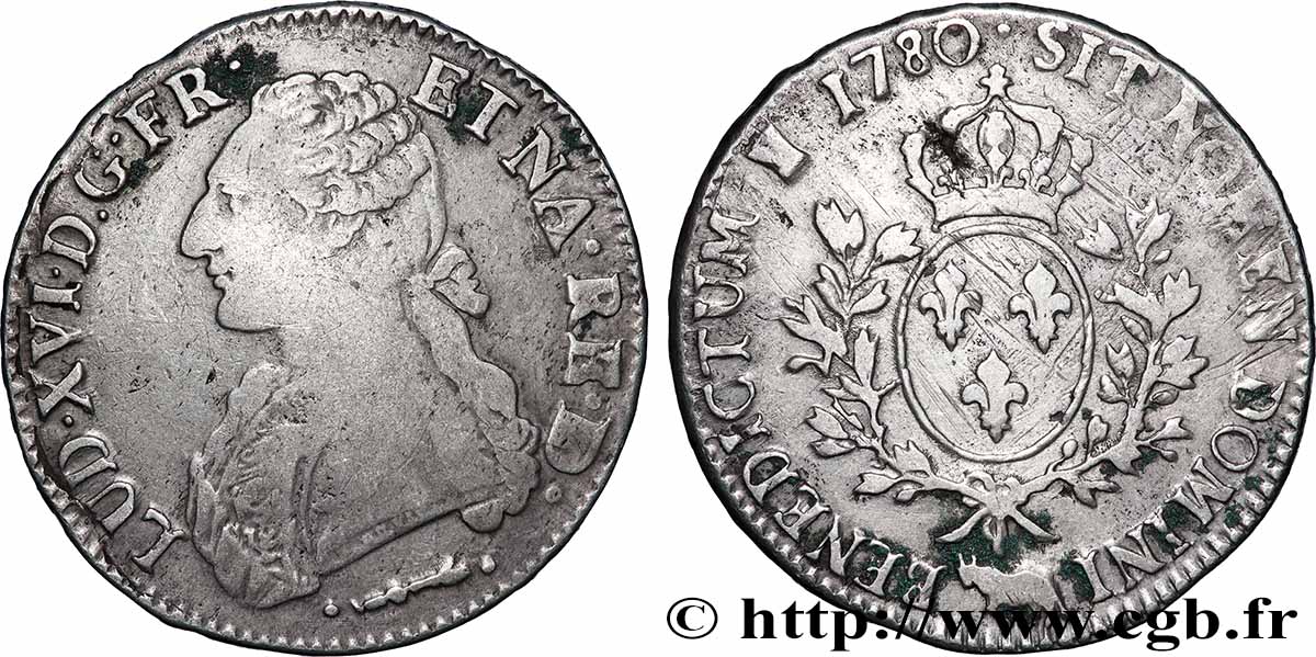 LOUIS XVI Écu aux branches d&nbsp;olivier 1780 Pau TB+