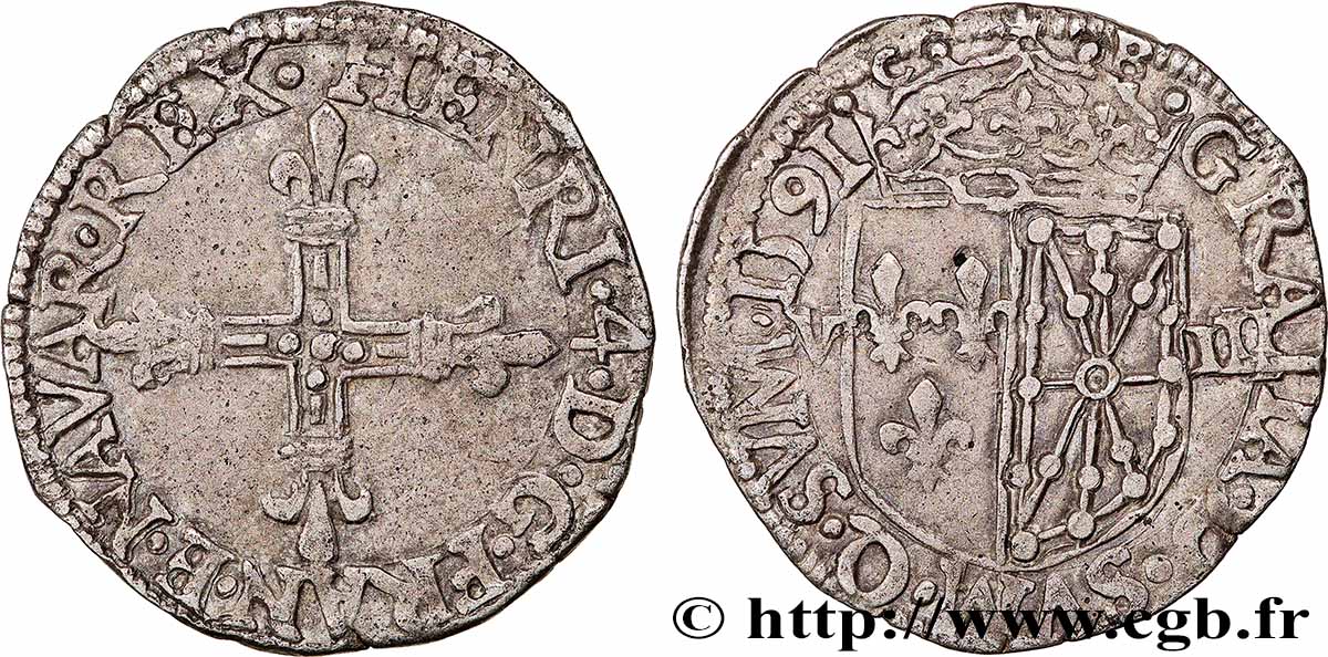 HENRY IV Huitième d&nbsp;écu de Navarre 1591 Saint-Palais XF