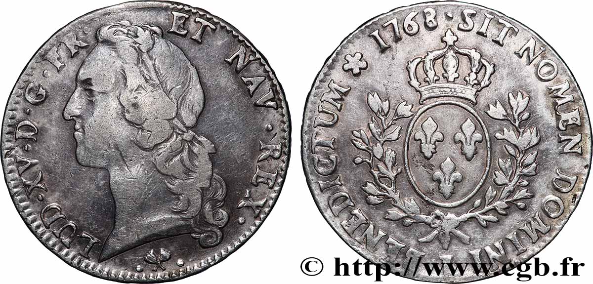 LOUIS XV DIT LE BIEN AIMÉ Écu aux branches d’olivier, tête ceinte d’un bandeau 1768 Bayonne TTB
