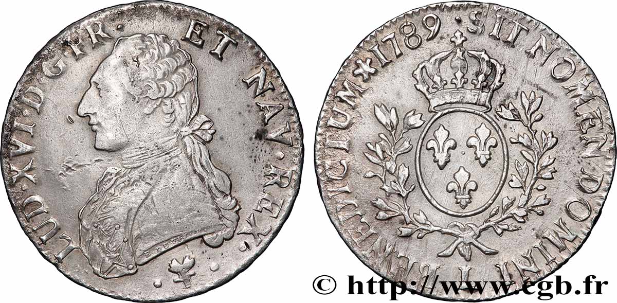 LOUIS XVI Écu aux branches d&nbsp;olivier 1789 Bayonne TTB