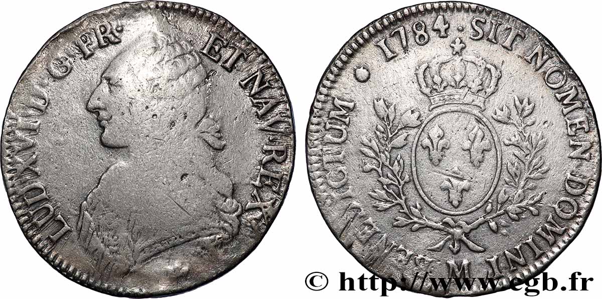 LOUIS XVI Écu aux branches d&nbsp;olivier 1784 Toulouse F/VF