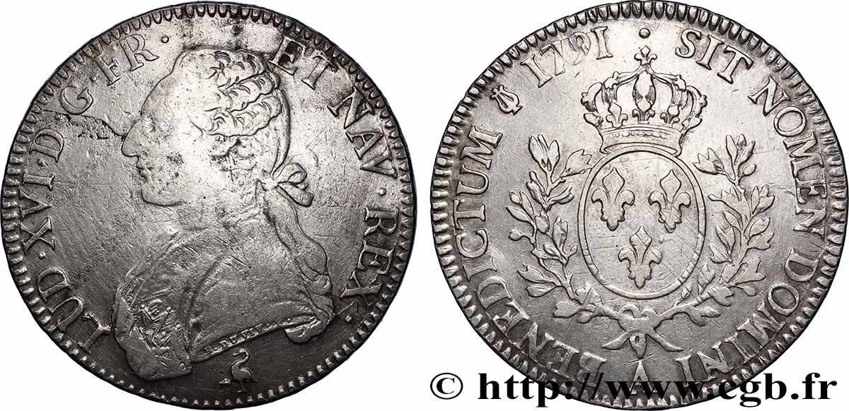 LOUIS XVI Écu aux branches d&nbsp;olivier 1791 Paris TB/TB+