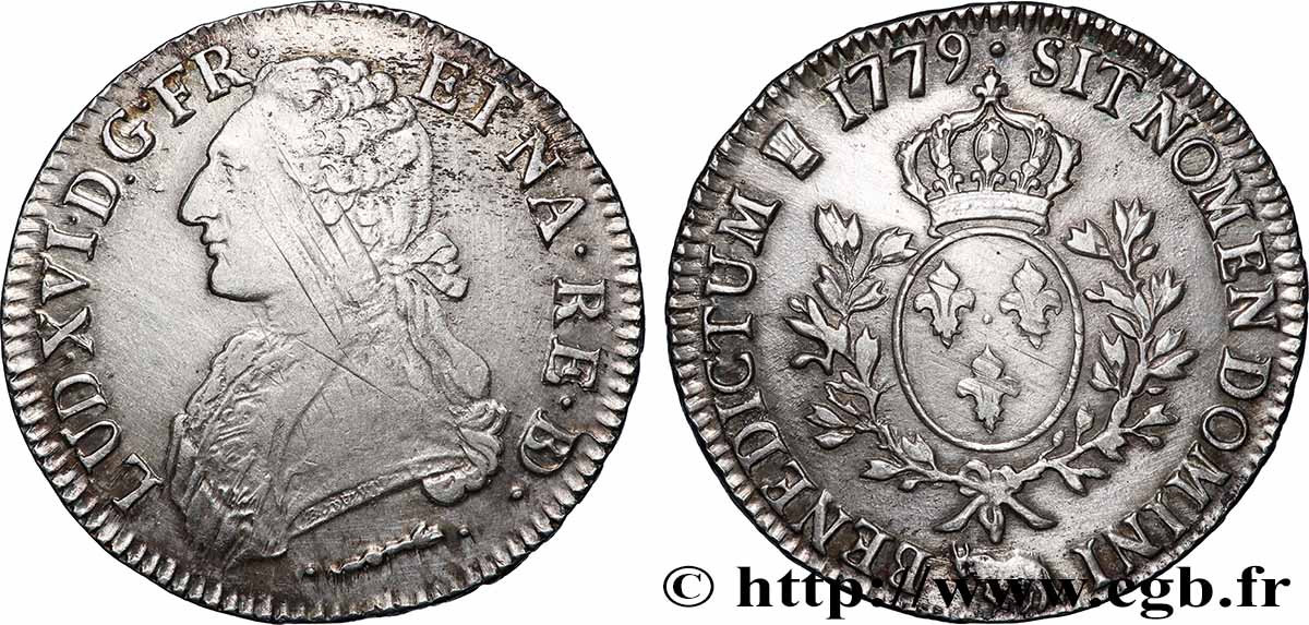 LOUIS XVI Écu aux branches d&nbsp;olivier 1779 Pau TB+/TTB