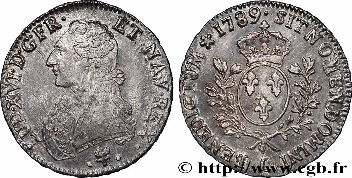 LOUIS XVI Écu aux branches d&nbsp;olivier 1789 Bayonne TTB/TTB+