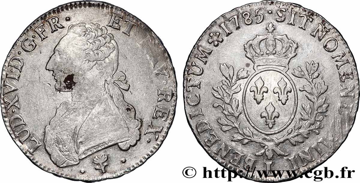 LOUIS XVI Écu aux branches d&nbsp;olivier 1785 Bayonne TB+/TTB