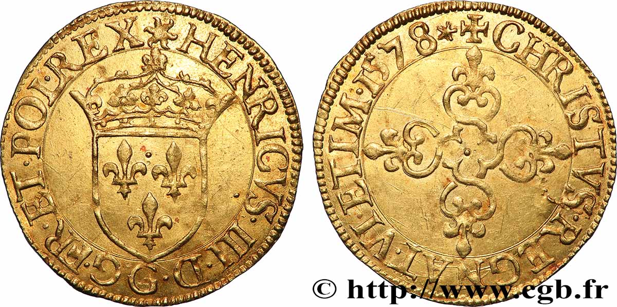 HENRY III Écu d&nbsp;or au soleil, 3e type 1578 Poitiers EBC