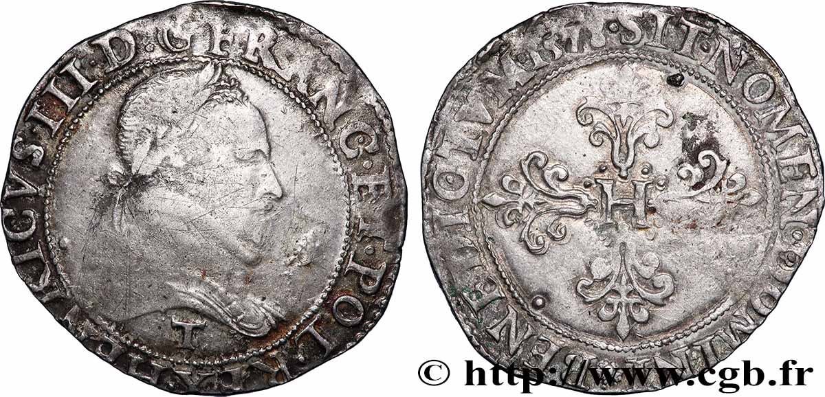 HENRI III Franc au col plat 1578 Nantes TB+/TTB