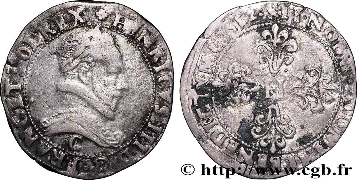 HENRI III Franc au col plat 1582 Saint-Lô TB+
