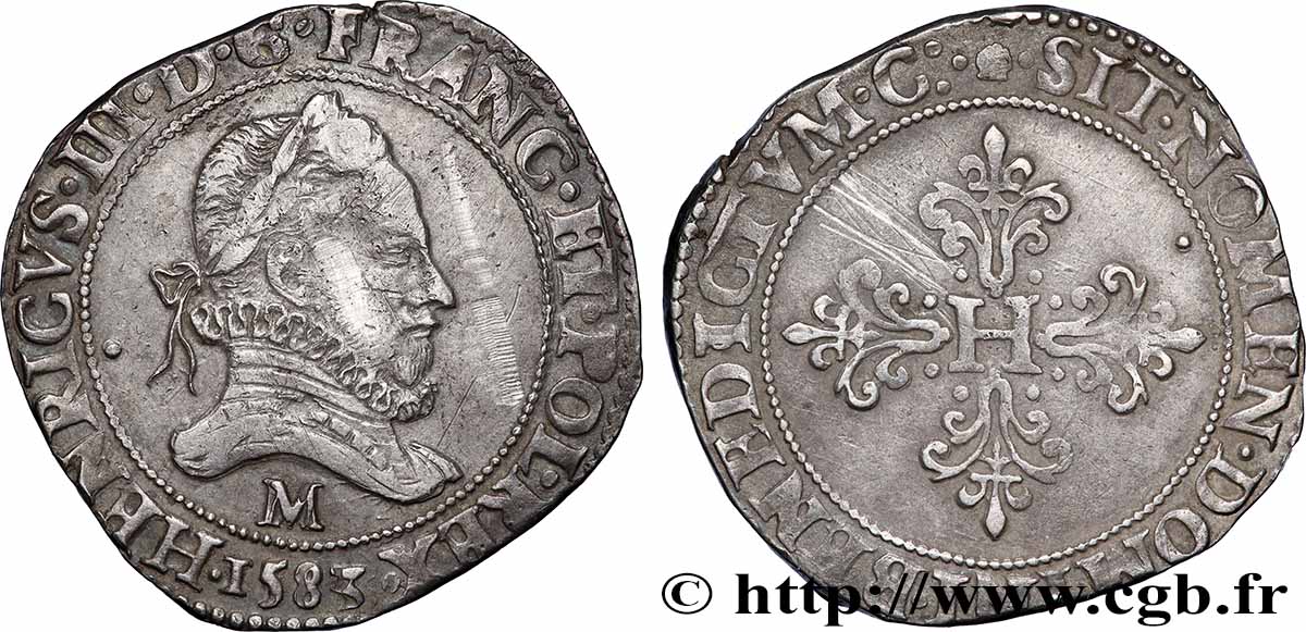 HENRY III Franc au col fraisé 1583 Toulouse fVZ/SS