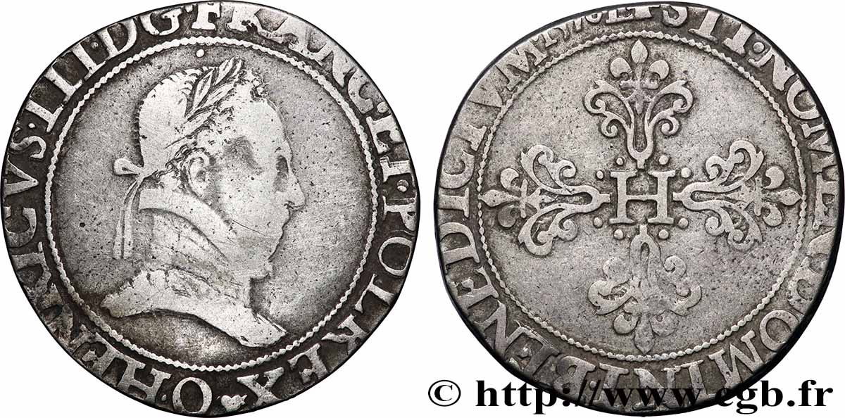 HENRI III Franc au col plat 157(?) Riom TB+