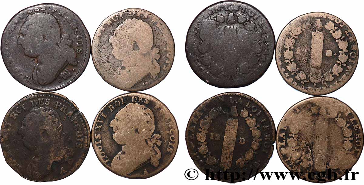 LOUIS XVI (MONARQUE CONSTITUTIONNEL)  12 deniers dit &nbsp;au faisceau&nbsp;, type FRANCOIS, lot de 4 ex. n.d. Ateliers divers lot