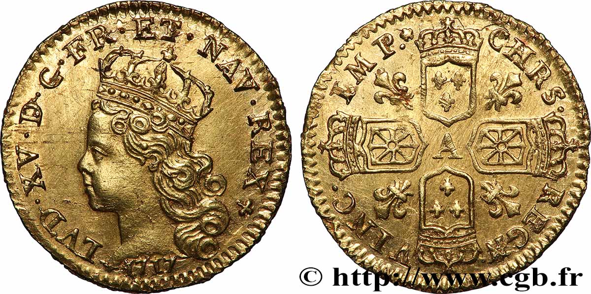 LOUIS XV DIT LE BIEN AIMÉ Quart de louis aux quatre écus couronnés 1717 Paris SUP