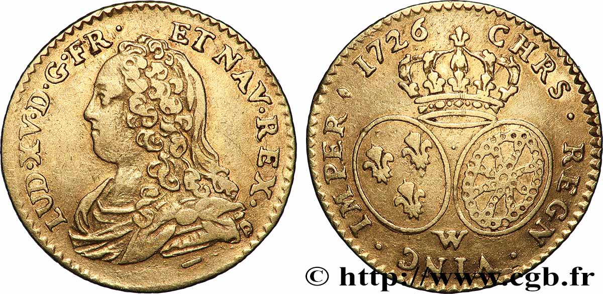 LOUIS XV &nbsp;THE WELL-BELOVED&nbsp; Demi-louis d&nbsp;or aux écus ovales, buste habillé 1726 Lille XF