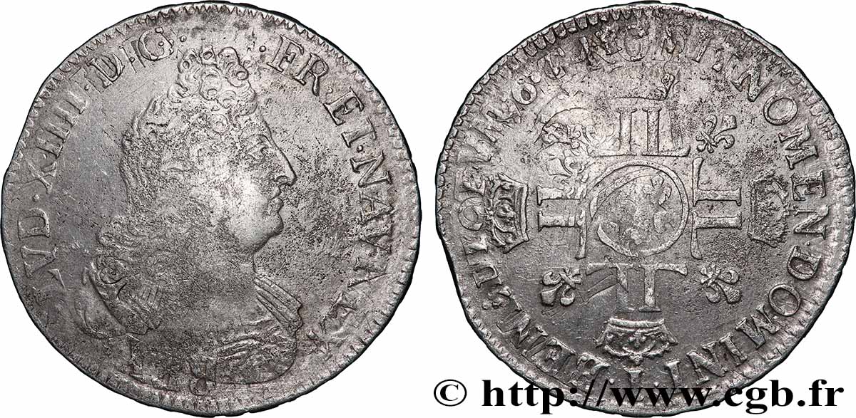 LOUIS XIV LE GRAND OU LE ROI SOLEIL Demi-écu aux huit L, 2e type s.m. Limoges TB+