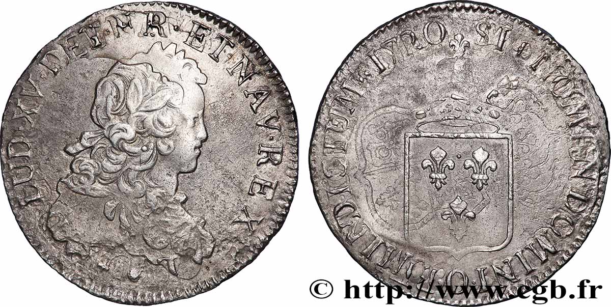 LOUIS XV DIT LE BIEN AIMÉ Écu de France 1720 Riom TTB