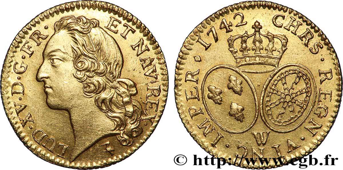 LOUIS XV DIT LE BIEN AIMÉ Louis d’or aux écus ovales, tête ceinte d’un bandeau 1742 Lille SUP