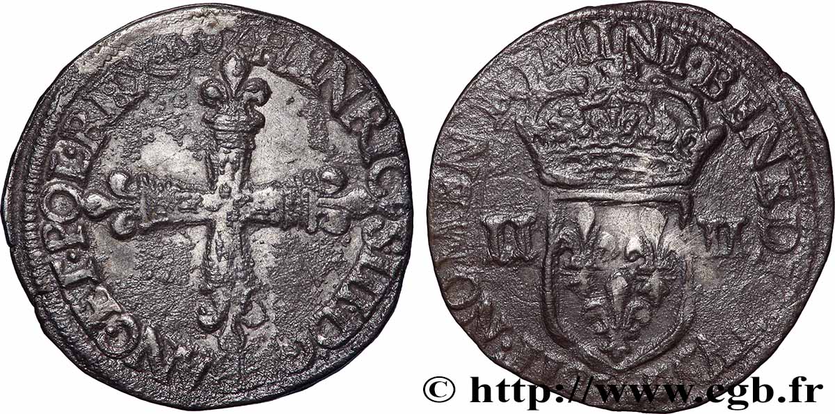 HENRI III Quart d&nbsp;écu, croix de face 1587 Amiens TB+