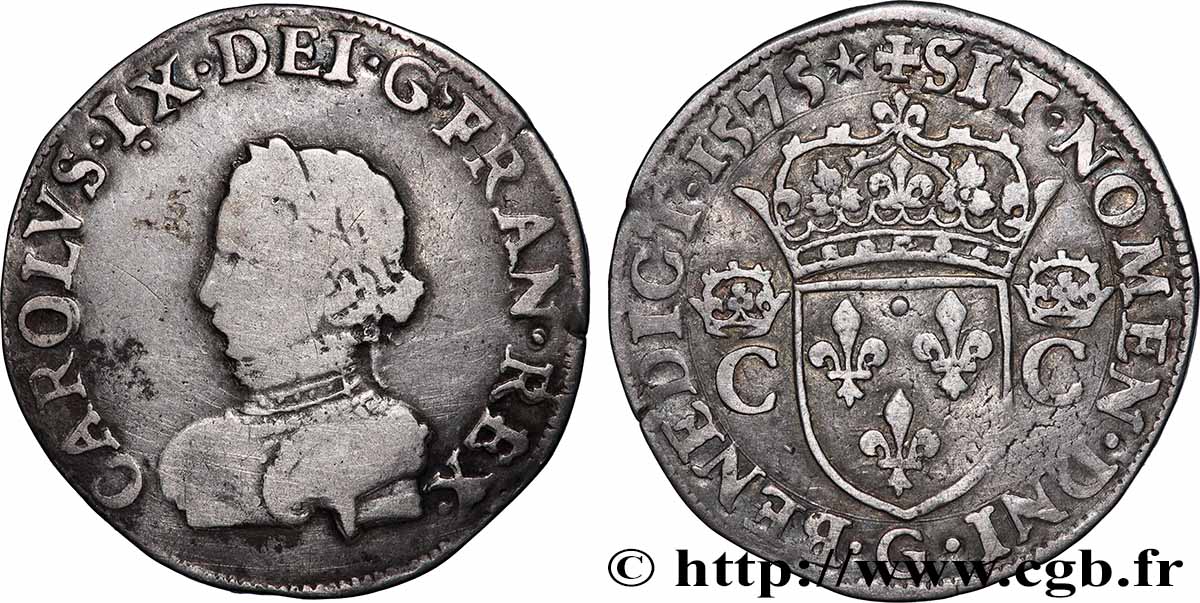 HENRY III. COINAGE AT THE NAME OF CHARLES IX Teston, 2e type 1575 Poitiers BB