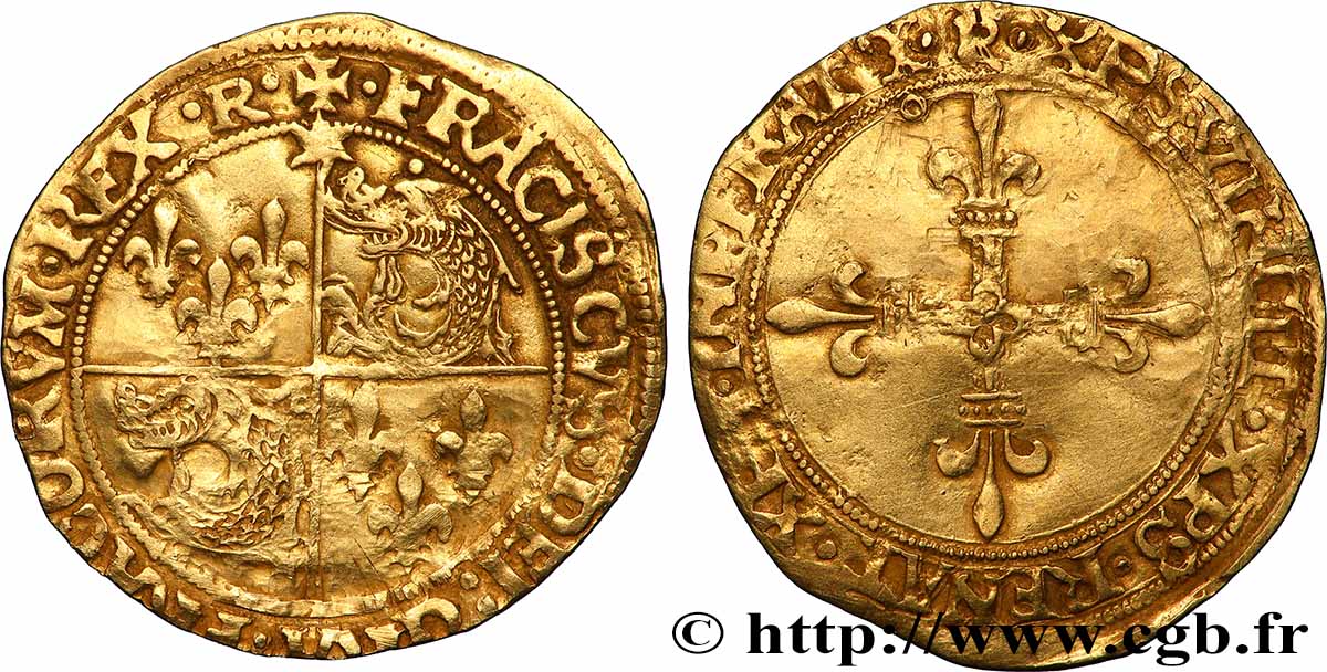 FRANCIS I Écu d&nbsp;or au soleil du Dauphiné, 1er type s.m. Romans XF