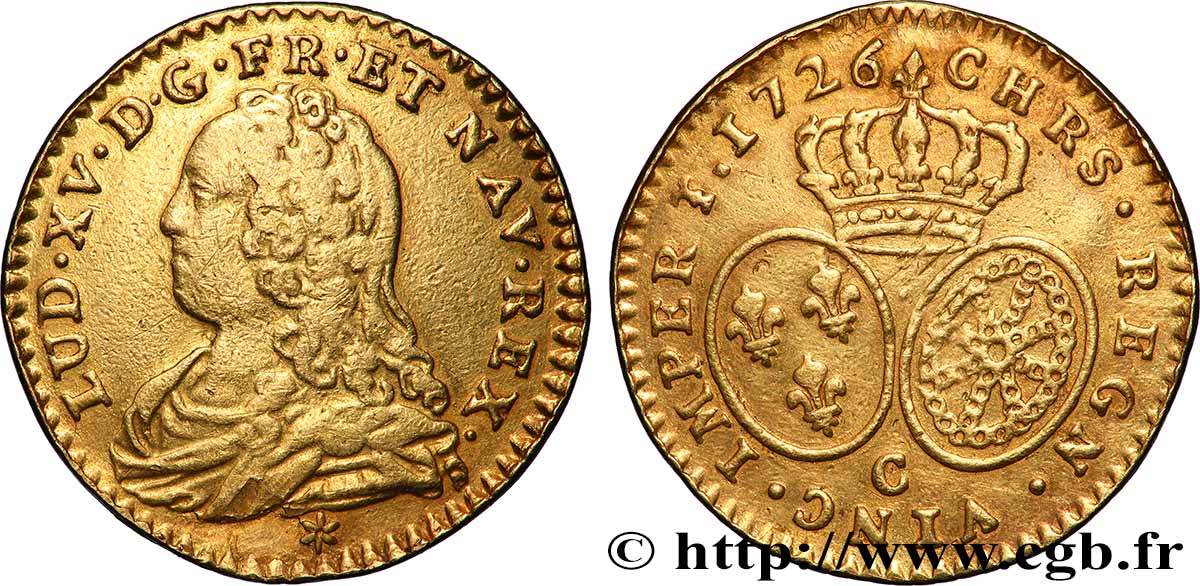 LOUIS XV DIT LE BIEN AIMÉ Demi-louis d&nbsp;or aux écus ovales, buste habillé 1726 Caen TB+/TTB