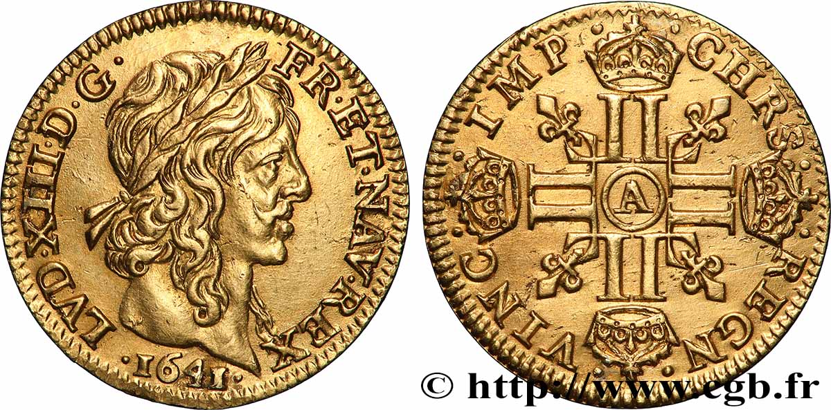 LOUIS XIII  Demi-louis d&nbsp;or aux huit L (effigie de Jean Warin) 1641 Paris fVZ