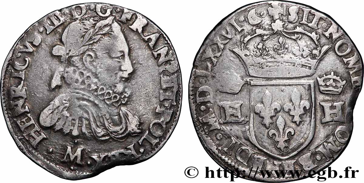 HENRI III Teston, 3e type, col fraisé 1576 Toulouse TB+