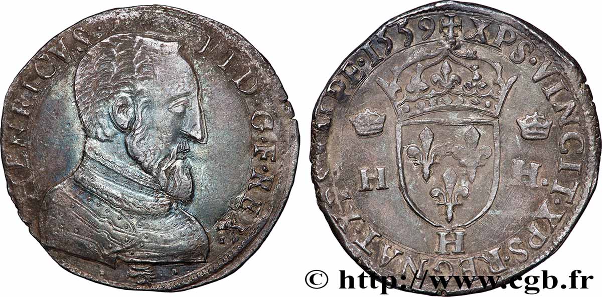 HENRI II Teston à la tête nue, 1er type 1559 La Rochelle SUP/TTB+