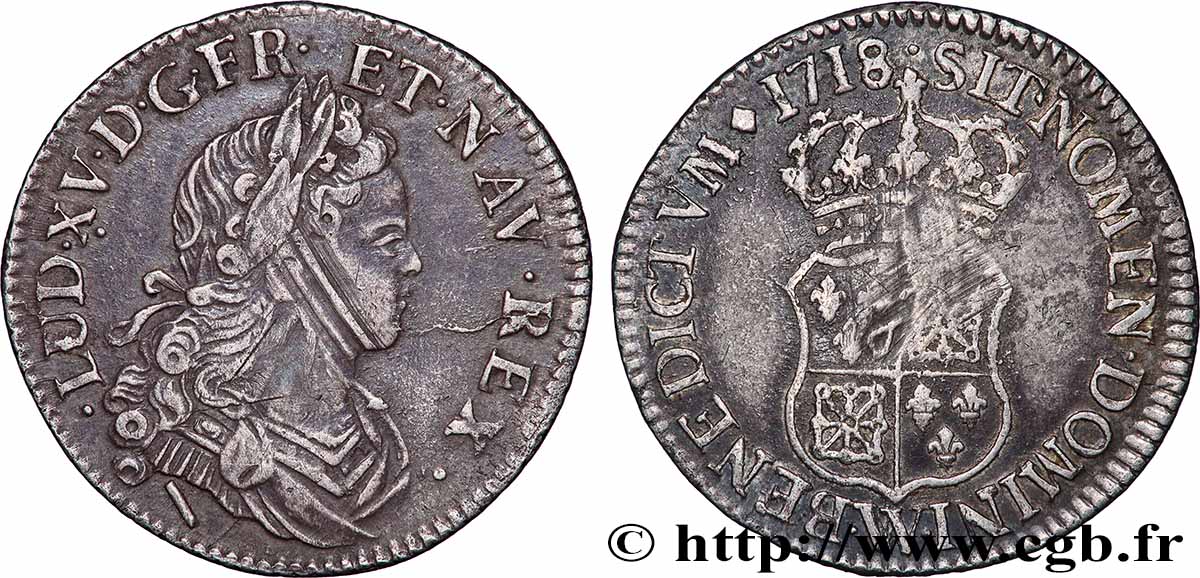 LOUIS XV DIT LE BIEN AIMÉ Quart d&nbsp;écu de Navarre 1718  Lille TTB