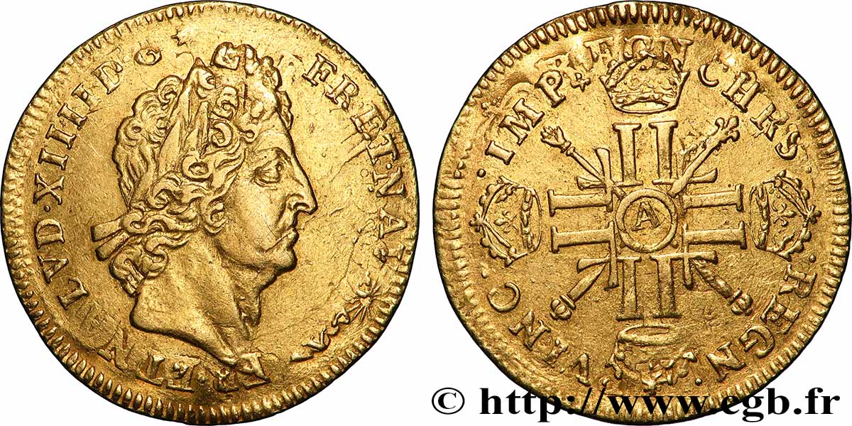 LOUIS XIV &nbsp;THE SUN KING&nbsp; Louis d’or aux huit L et aux insignes 1702 Paris XF