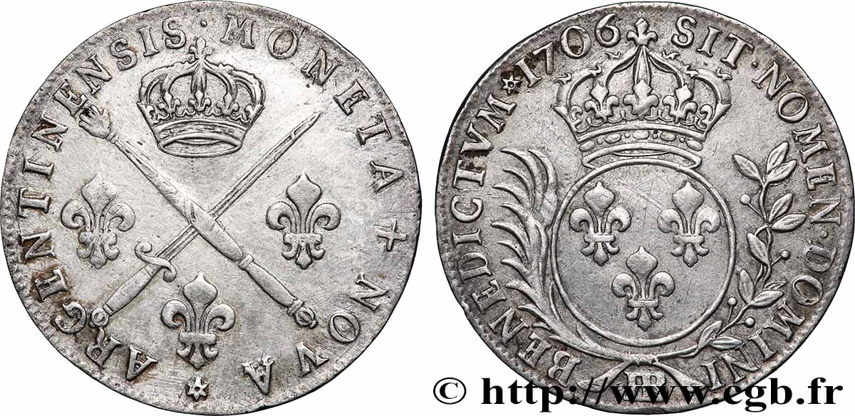 LOUIS XIV &nbsp;THE SUN KING&nbsp; Trente-trois sols aux insignes 1706 Strasbourg AU
