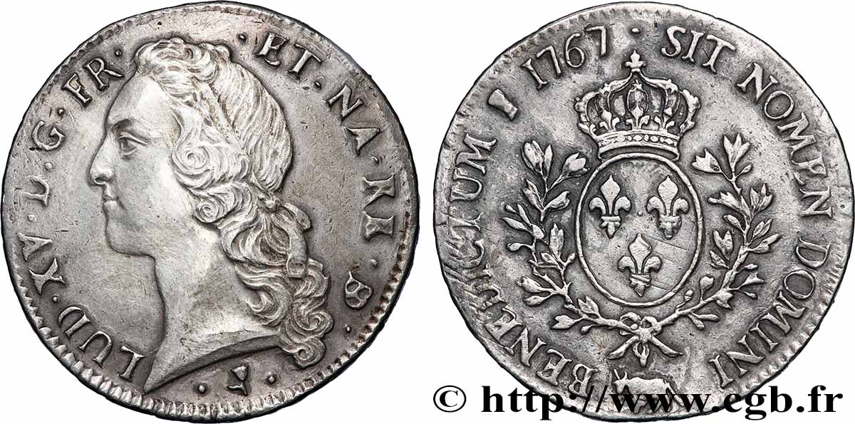 LOUIS XV DIT LE BIEN AIMÉ Écu aux branches d’olivier, tête ceinte d’un bandeau 1767 Pau TB+/TTB