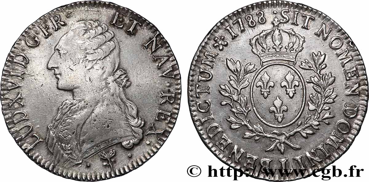 LOUIS XVI Écu aux branches d&nbsp;olivier 1788 Bayonne TTB/TTB+