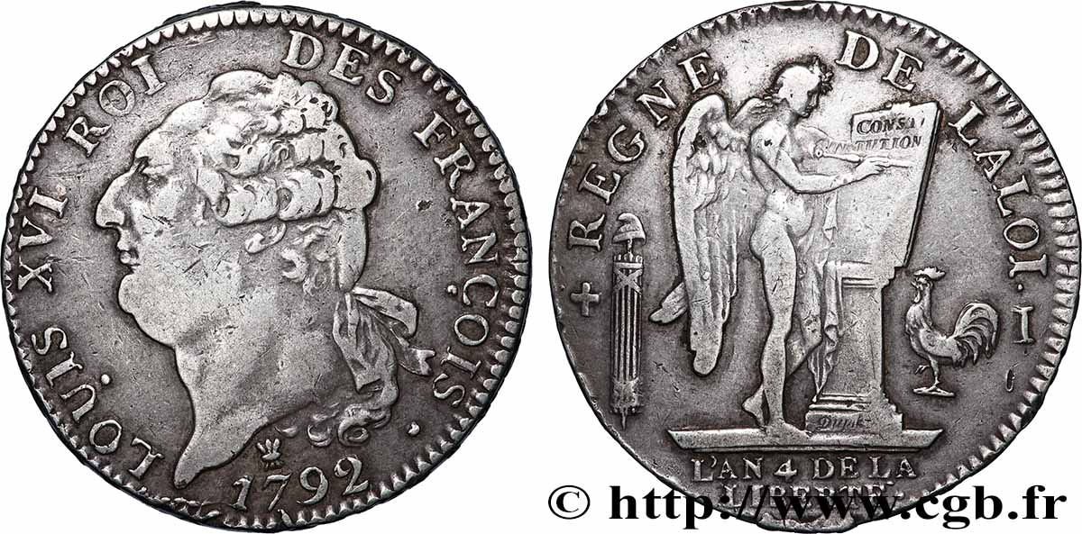 LOUIS XVI (MONARQUE CONSTITUTIONNEL)  Écu dit &nbsp;au génie&nbsp;, légende FRANÇOIS 1792 Limoges TTB