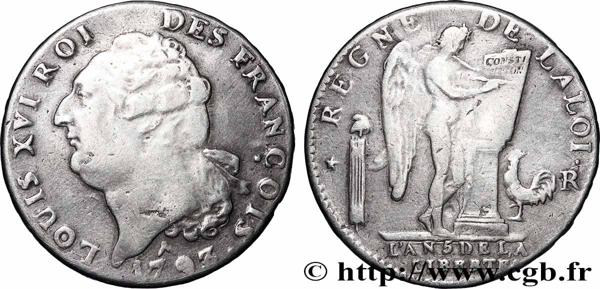 LOUIS XVI (MONARQUE CONSTITUTIONNEL)  Écu dit &nbsp;au génie&nbsp;, type FRANÇOIS 1793 Orléans TB+/TTB