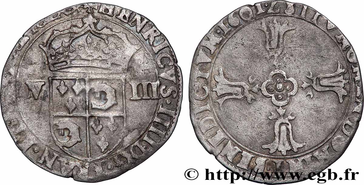 HENRY IV Huitième d&nbsp;écu du Dauphiné 1601 Grenoble VF