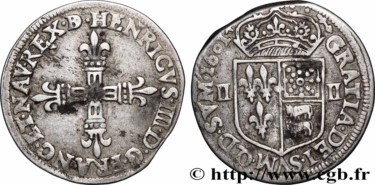 HENRY IV Quart d&nbsp;écu de Béarn 1601 Morlaàs AU