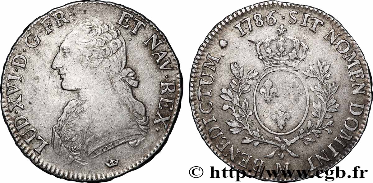 LOUIS XVI Écu aux branches d&nbsp;olivier 1786 Toulouse fSS