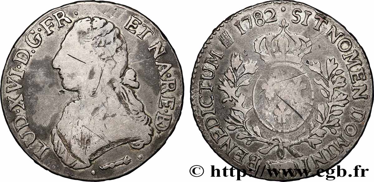 LOUIS XVI Écu aux branches d&nbsp;olivier 1782 Pau VF