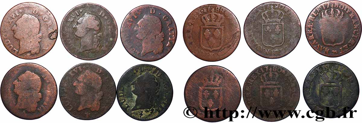 LOUIS XVI Sols dits &nbsp;à l&nbsp;écu&nbsp;, lot de 6 ex. n.d. Ateliers divers lot