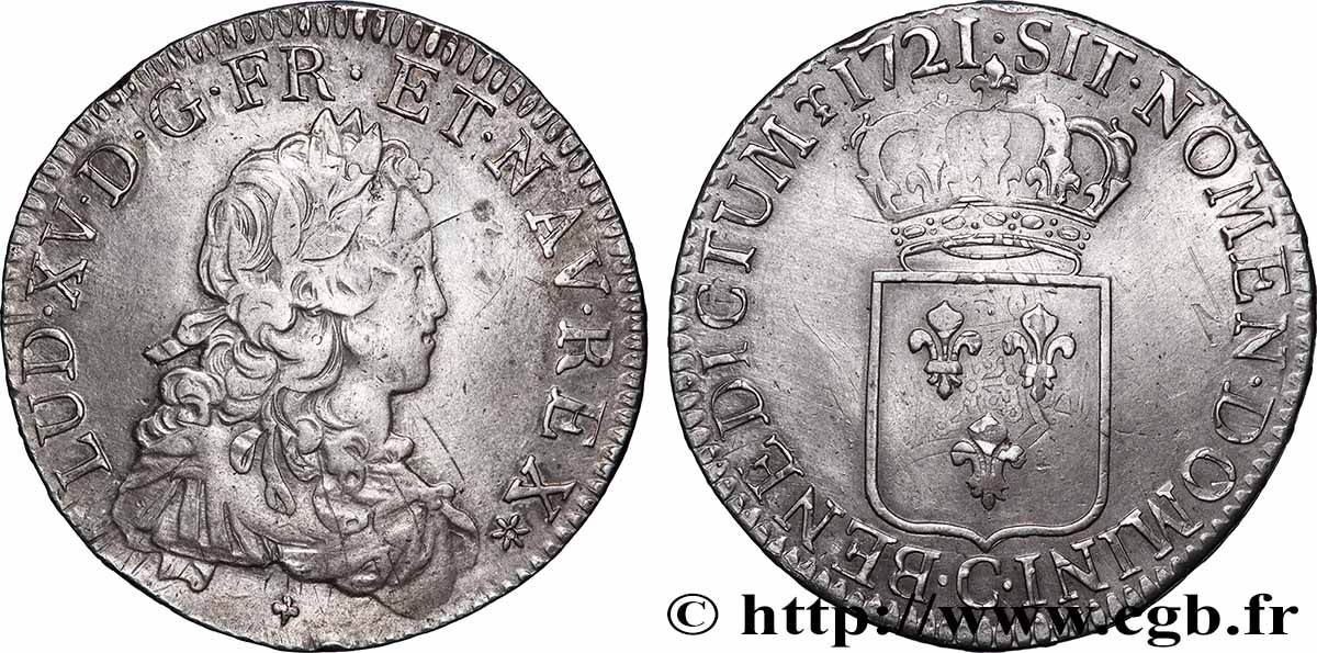 LOUIS XV DIT LE BIEN AIMÉ Écu dit &nbsp;de France&nbsp; 1721 Caen TTB