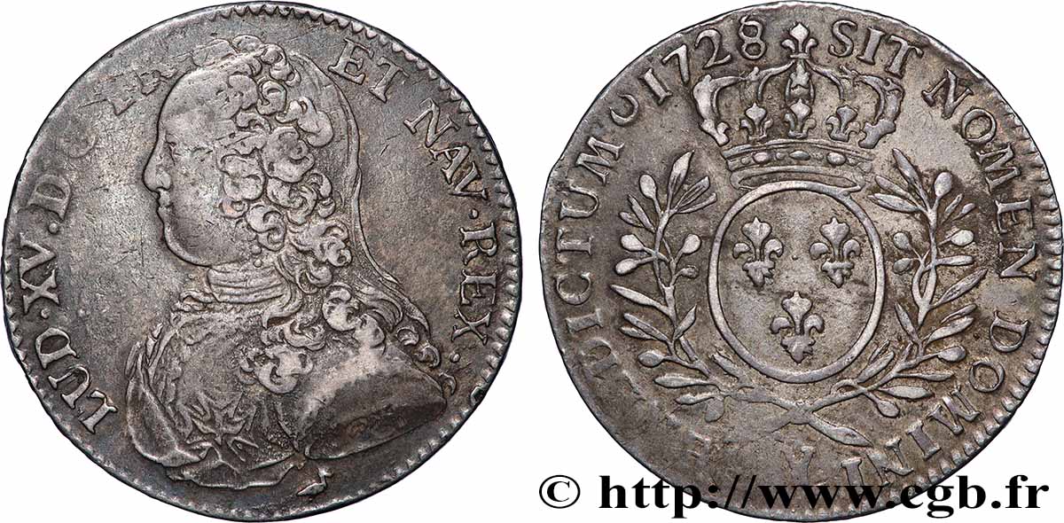 LOUIS XV DIT LE BIEN AIMÉ Demi-écu aux branches d&nbsp;olivier, buste habillé 1728 Bourges TTB