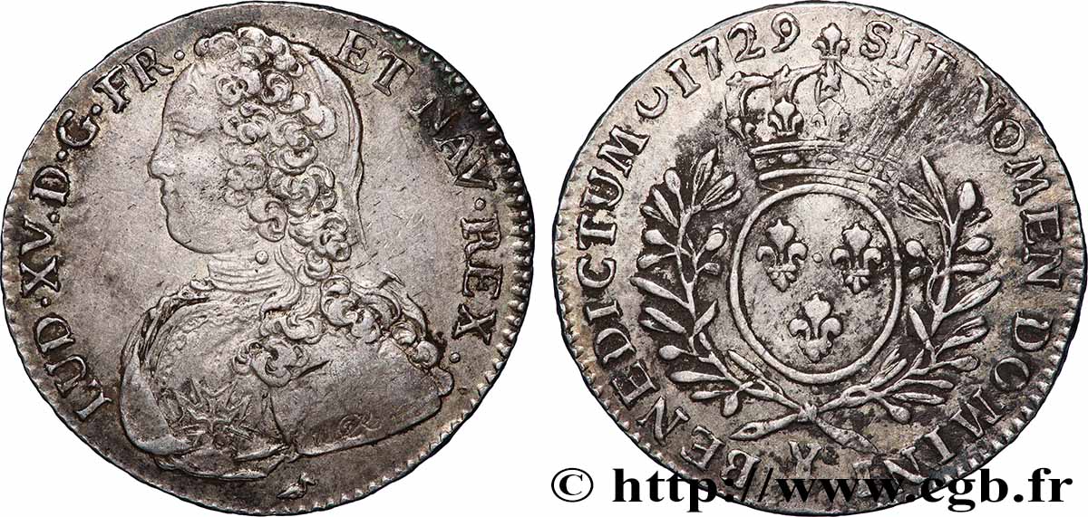 LOUIS XV DIT LE BIEN AIMÉ Demi-écu aux branches d&nbsp;olivier, buste habillé 1729 Bourges TTB