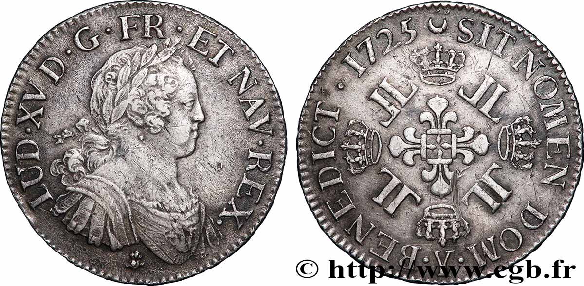 LOUIS XV DIT LE BIEN AIMÉ Écu à la croix fleurdelisée couronnée et aux huit L 1725 Bourges TTB